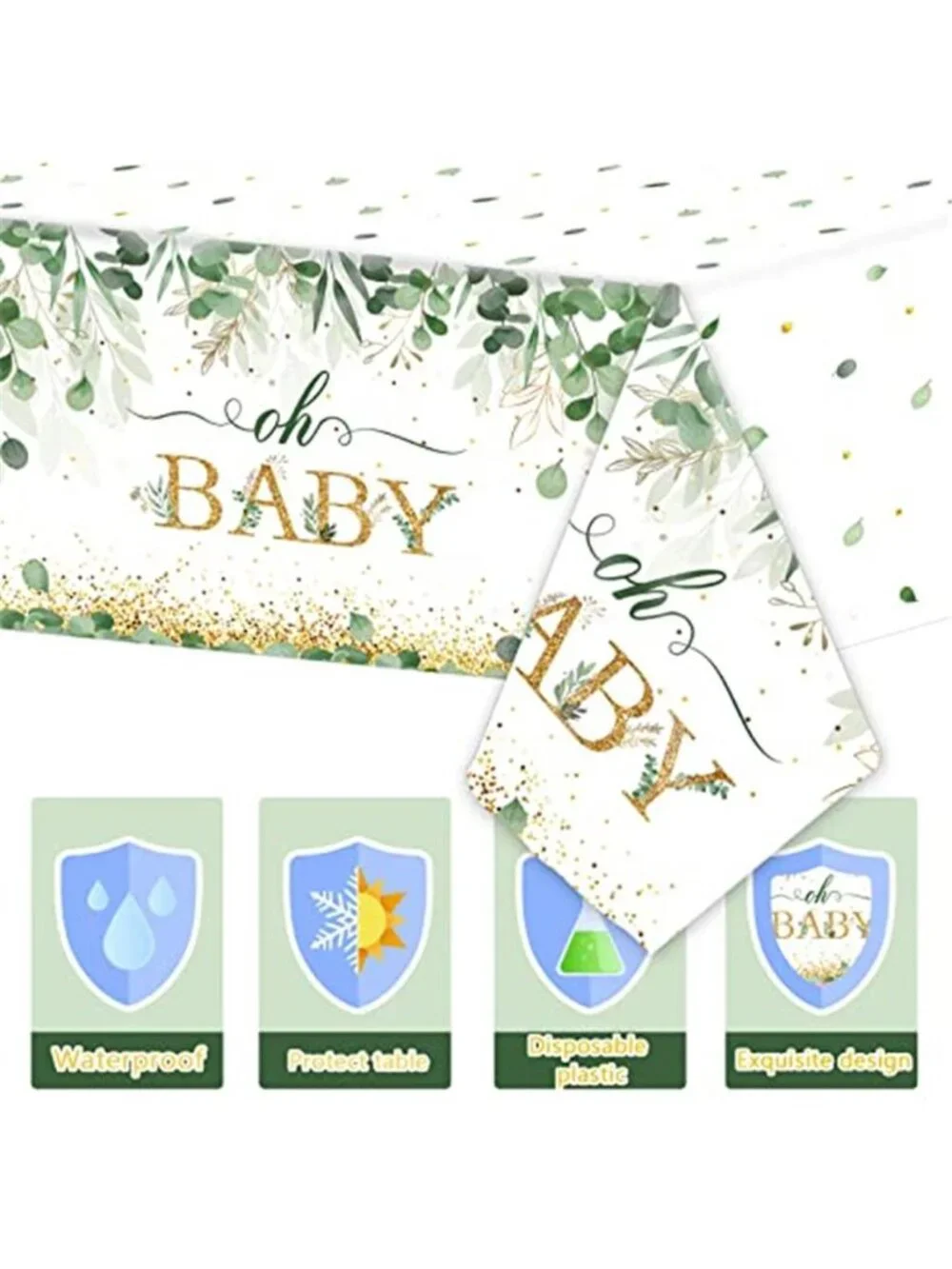 Sage Green Baby Shower Tablecloth Eucalyptus Disposable Party Table Cover